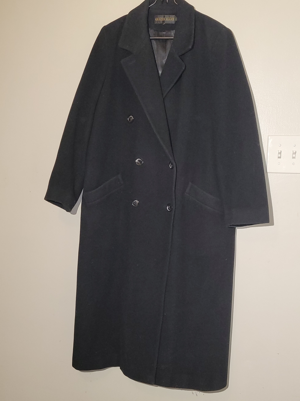 Kristen Blake Black Double-Breasted Wool Trench Coat